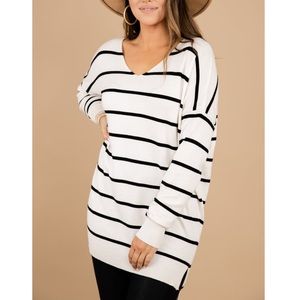 NWOT Dreamers white striped v-neck sweater